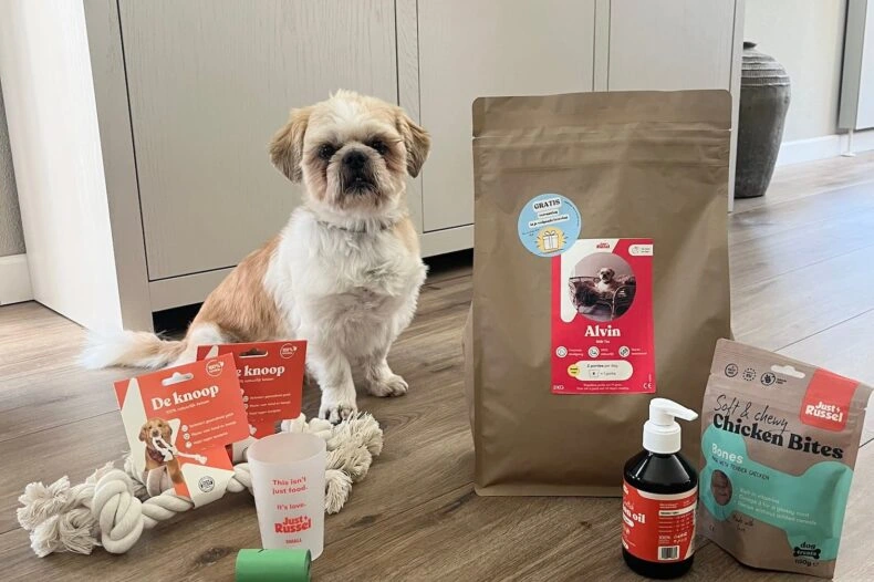 Chien avec ses produits Just Russel